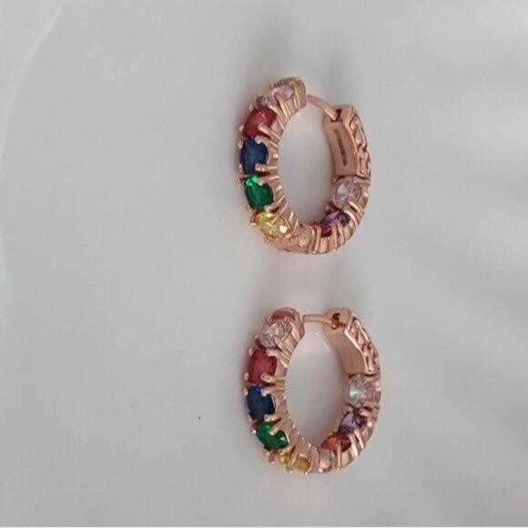Gorgeous Vintage Rose Gold Rainbow Gemstone Crystal Hoop Earrings Multicolour - Picture 2 of 12